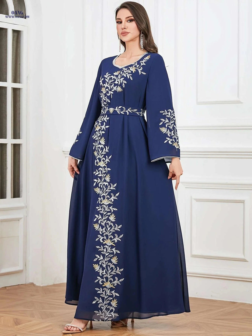 Elegant Embroidered Abaya Dress - Loose Fit, Polyester for Women   OAXG 