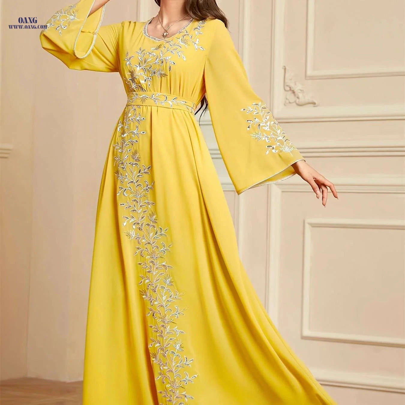 Elegant Embroidered Abaya Dress - Loose Fit, Polyester for Women   OAXG 