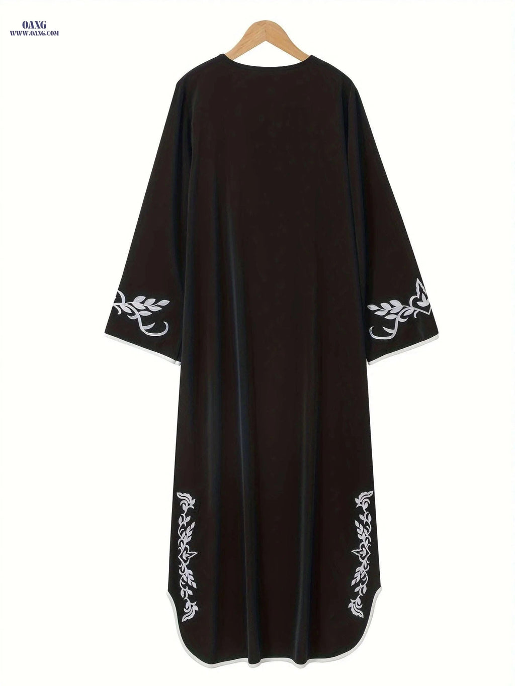 Elegant Embroidered Black Abaya - Geometric Pattern for Women   OAXG Black / S