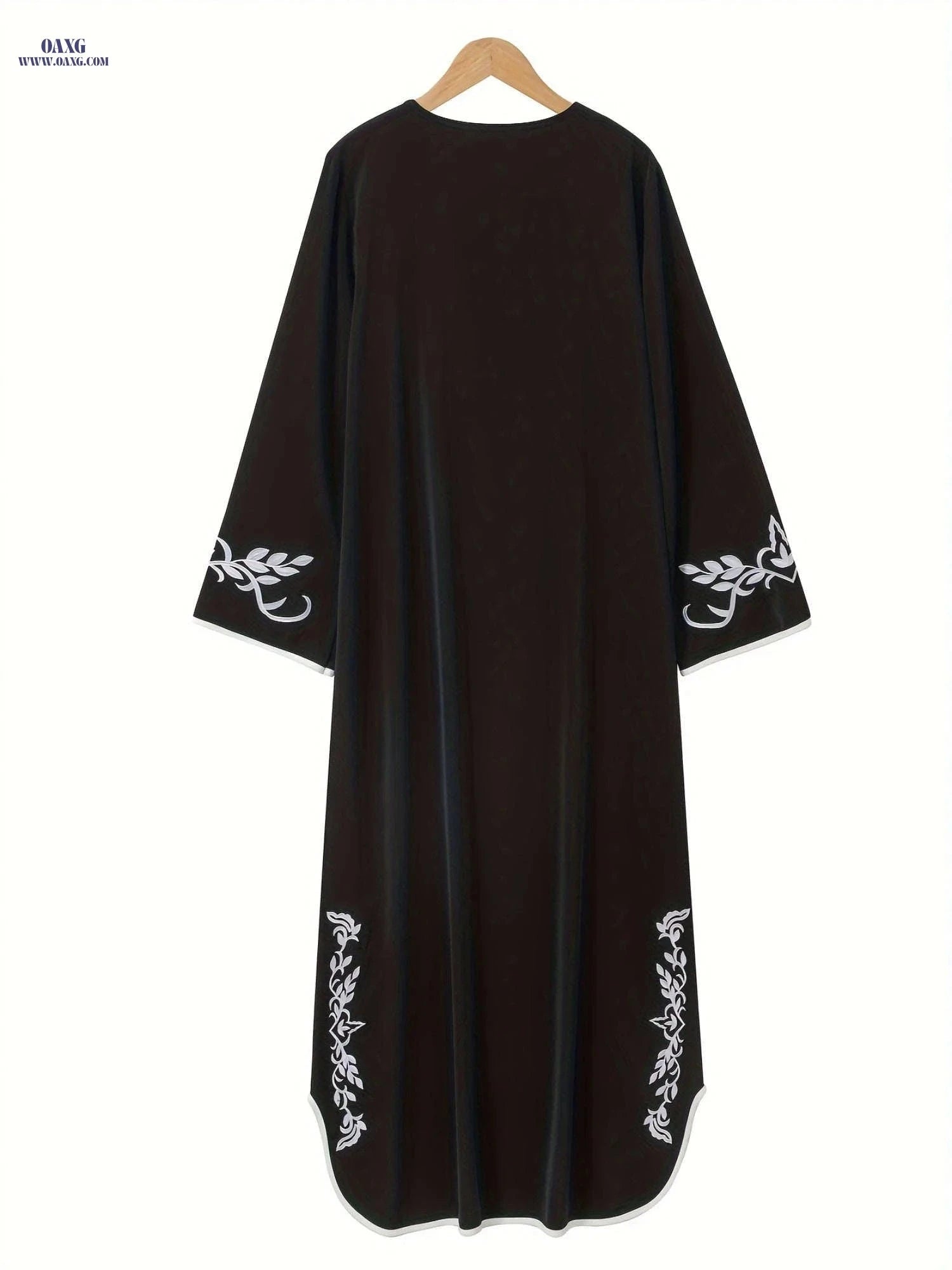 Elegant Embroidered Black Abaya - Geometric Pattern for Women   OAXG Black / S