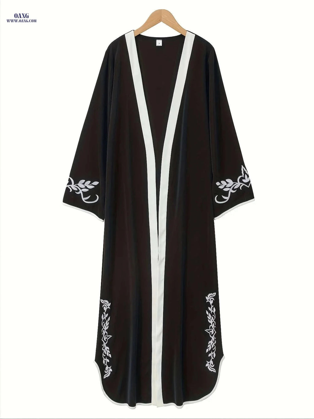 Elegant Embroidered Black Abaya - Geometric Pattern for Women   OAXG Black / S
