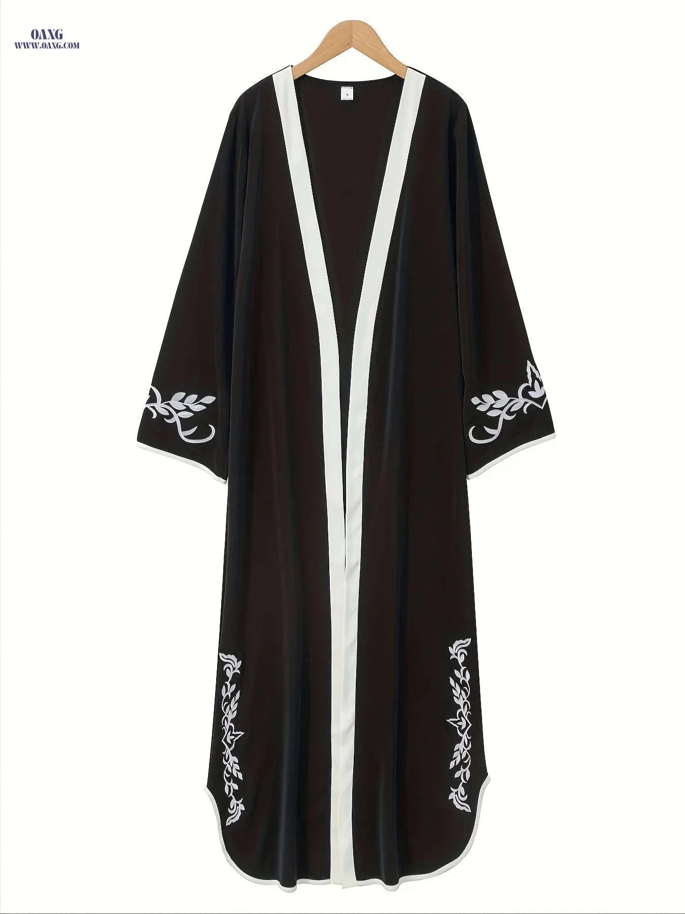 Elegant Embroidered Black Abaya - Geometric Pattern for Women   OAXG Black / S