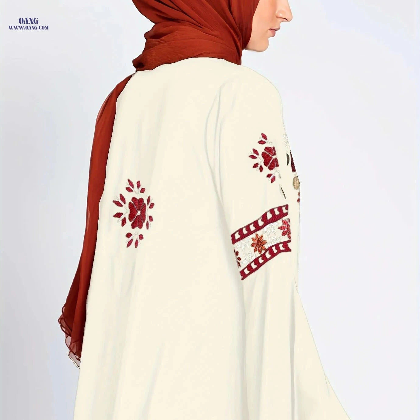 Elegant Embroidered Kaftan Dress - Middle Eastern Floral Patterns   OAXG 