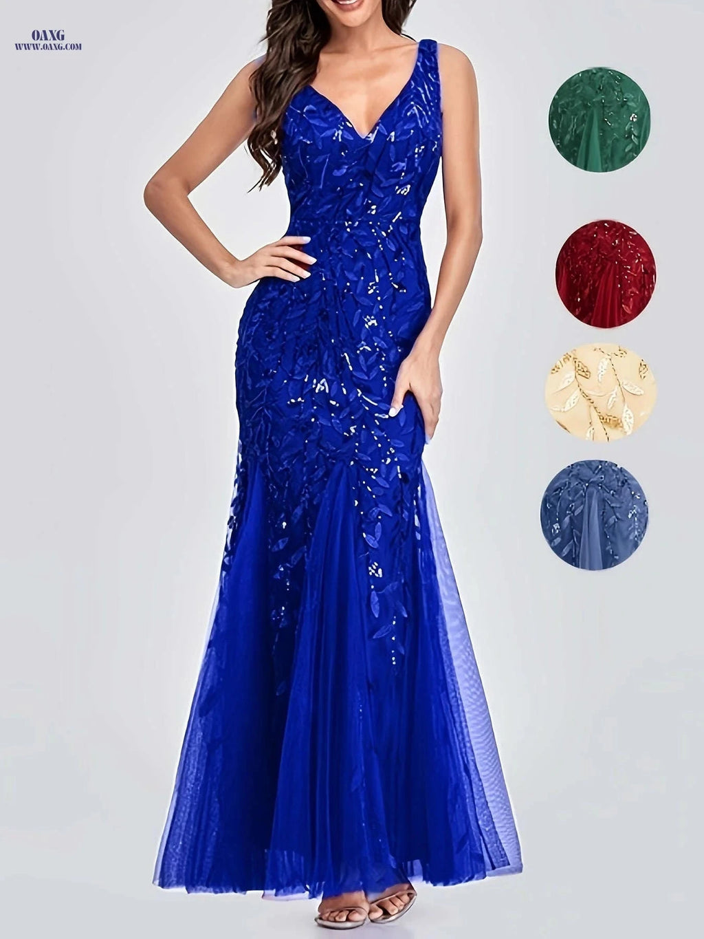 Elegant Evening Dresses - Mermaid Skirt, Sleeveless V-neck Design   OAXG Burgundy / S