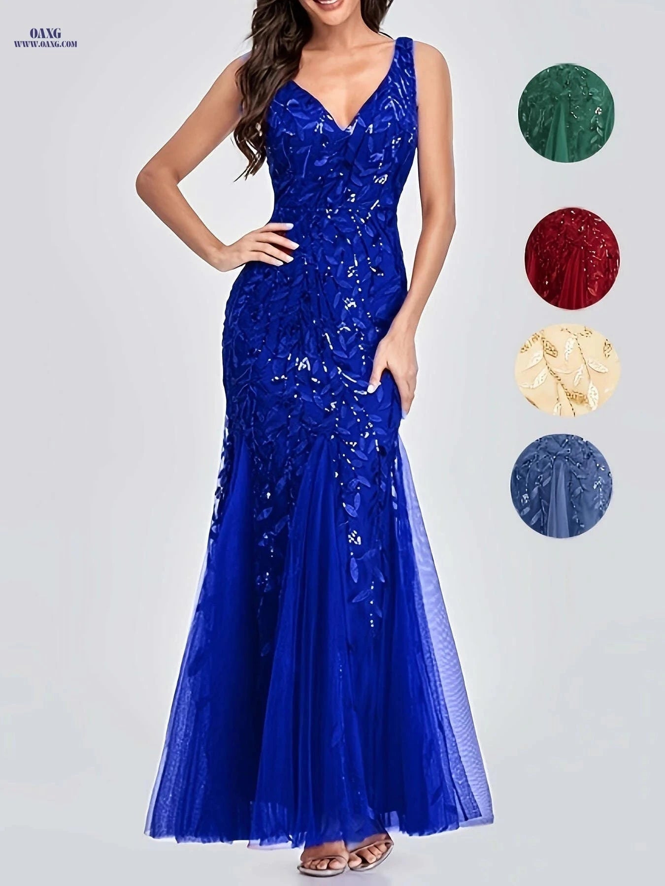Elegant Evening Dresses - Mermaid Skirt, Sleeveless V-neck Design   OAXG Burgundy / S