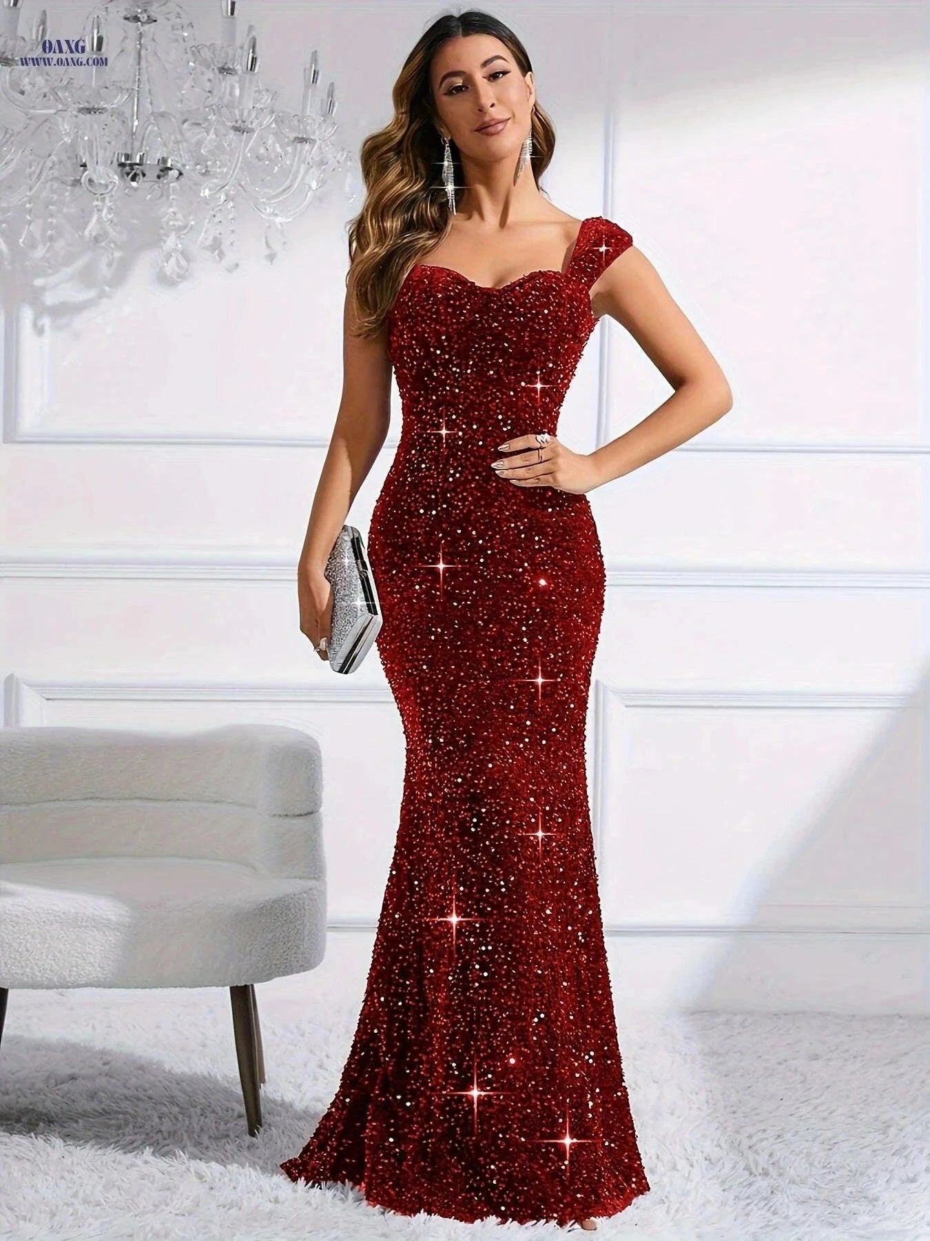 Elegant Extra Long Sequined Dress - Perfect Mother’s Day Gift   OAXG Black / S