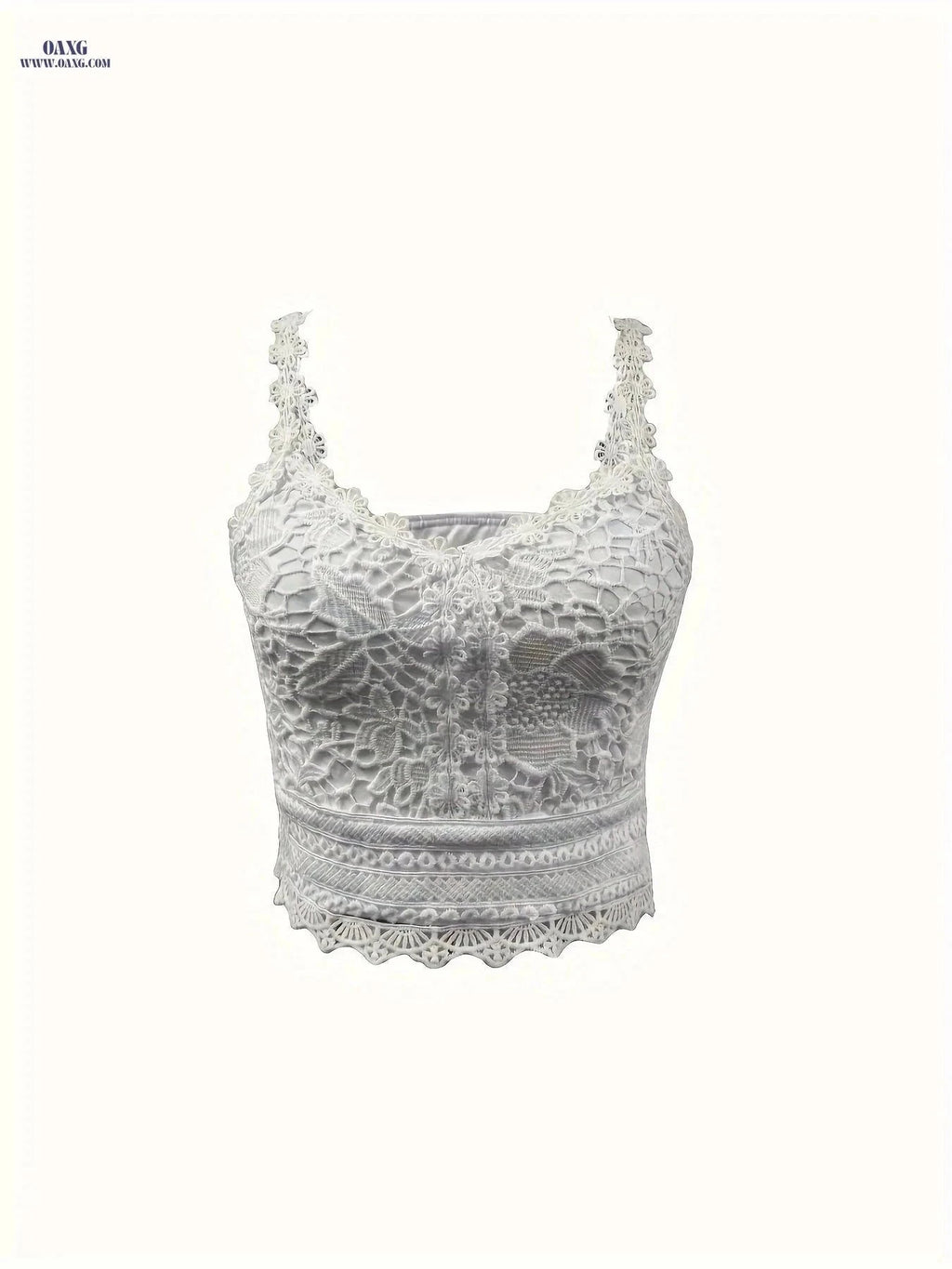 Elegant Fashion Lace Women's Tank Top - Semi-Sheer Polyester Style   OAXG Beige / S