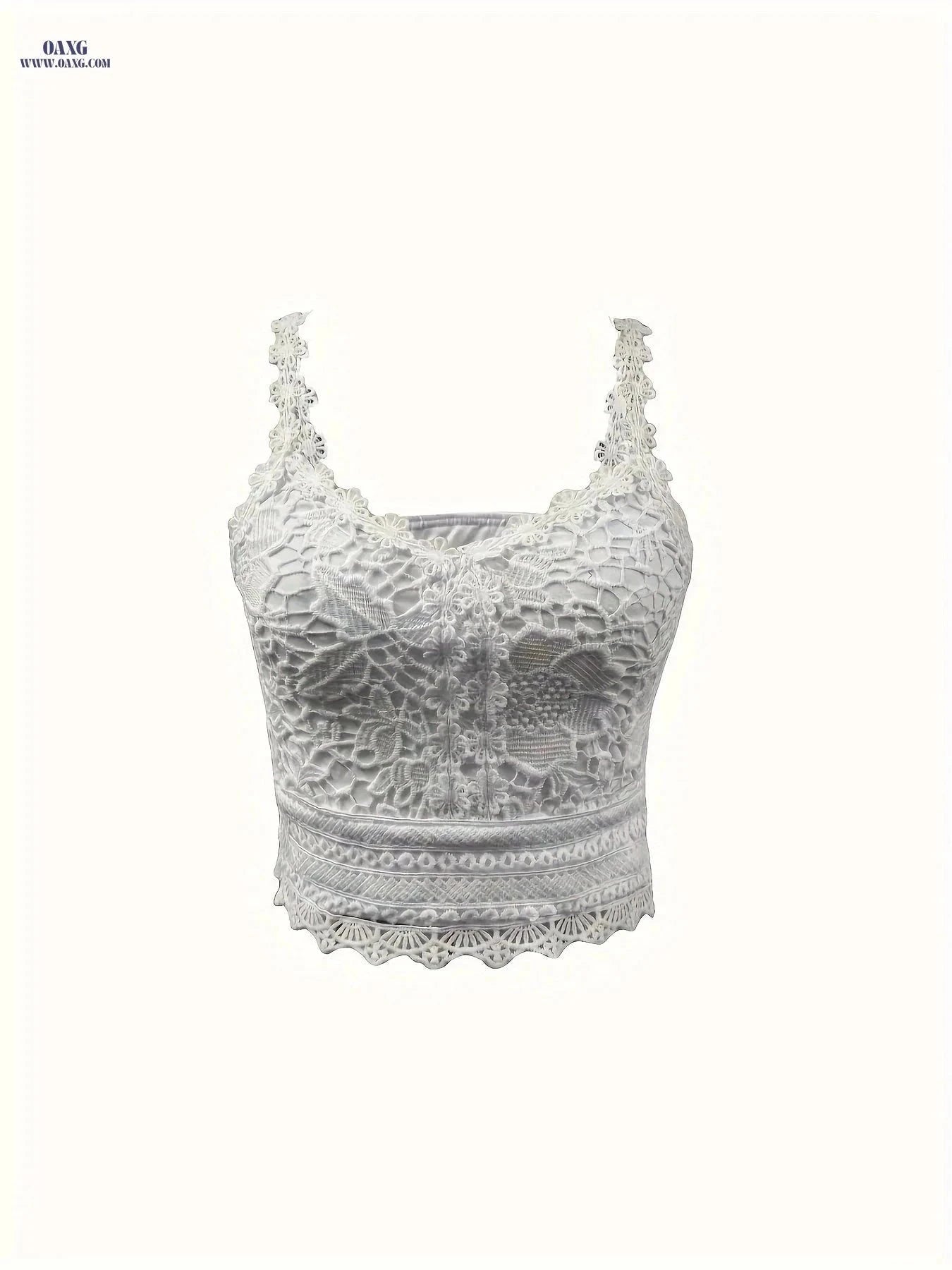 Elegant Fashion Lace Women's Tank Top - Semi-Sheer Polyester Style   OAXG Beige / S