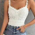 Elegant Fashion Lace Women's Tank Top - Semi-Sheer Polyester Style   OAXG Beige / S