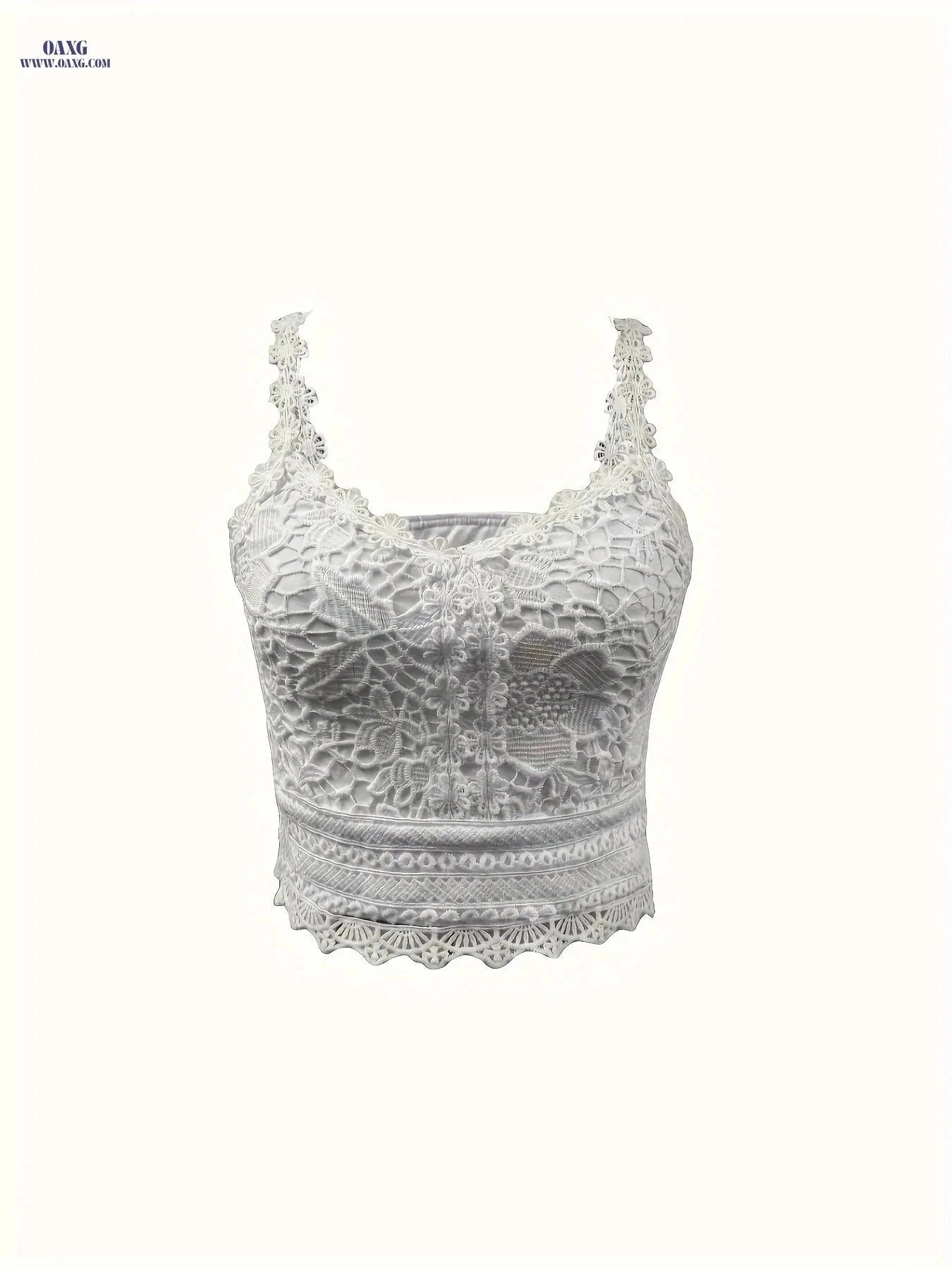 Elegant Fashion Lace Women's Tank Top - Semi-Sheer Polyester Style   OAXG Beige / S