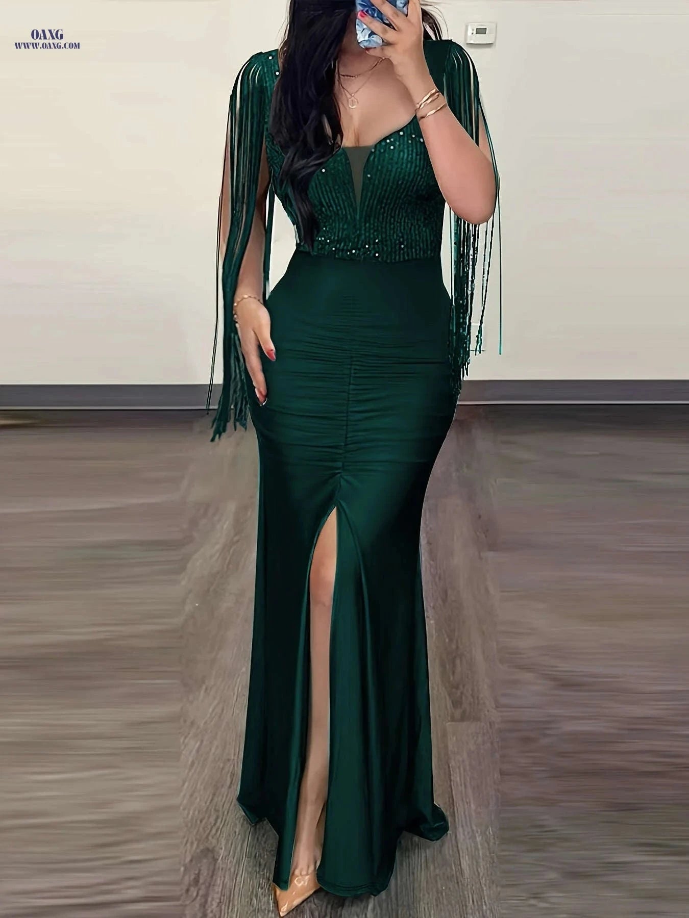 Elegant Fitted Tassel Dress for Women - Spring/Summer Bodycon Style   OAXG Black / S