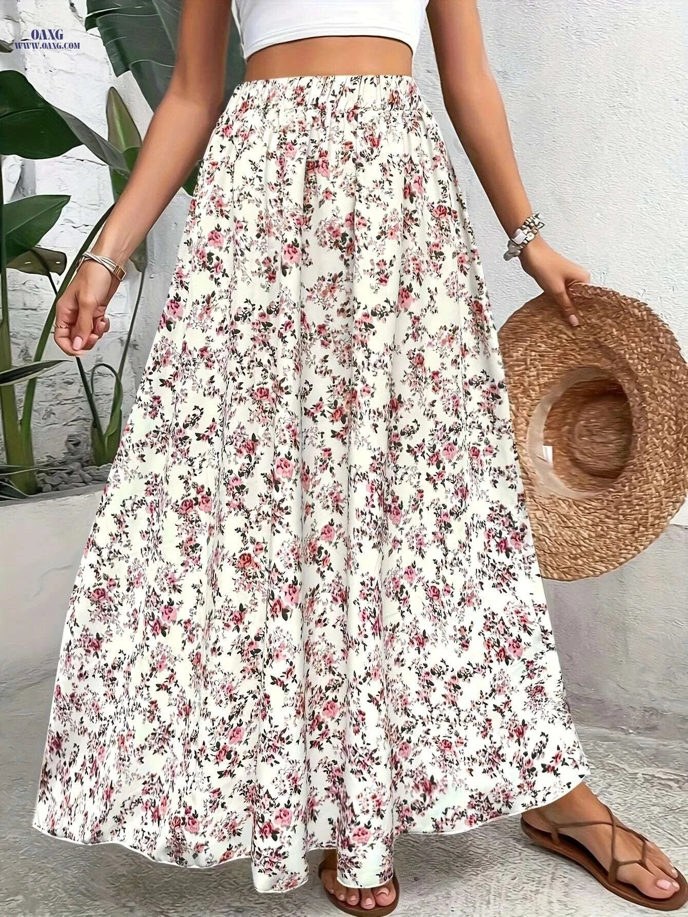 Elegant Floral A-Line Skirt - Lightweight & Machine Washable for All Seasons   OAXG 