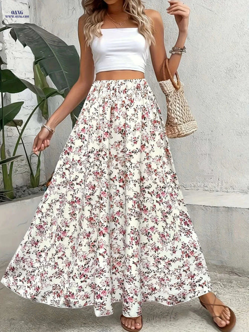Elegant Floral A-Line Skirt - Lightweight & Machine Washable for All Seasons   OAXG Multicolor / S