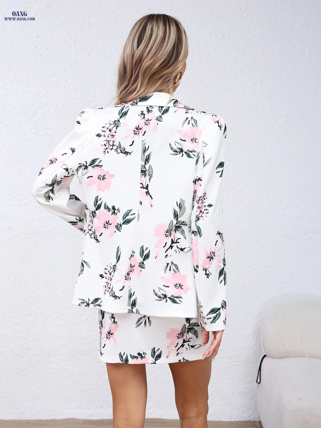 Elegant Floral Casual Suit Vest Jacket & Skirt Set - Spring Style   OAXG White / S
