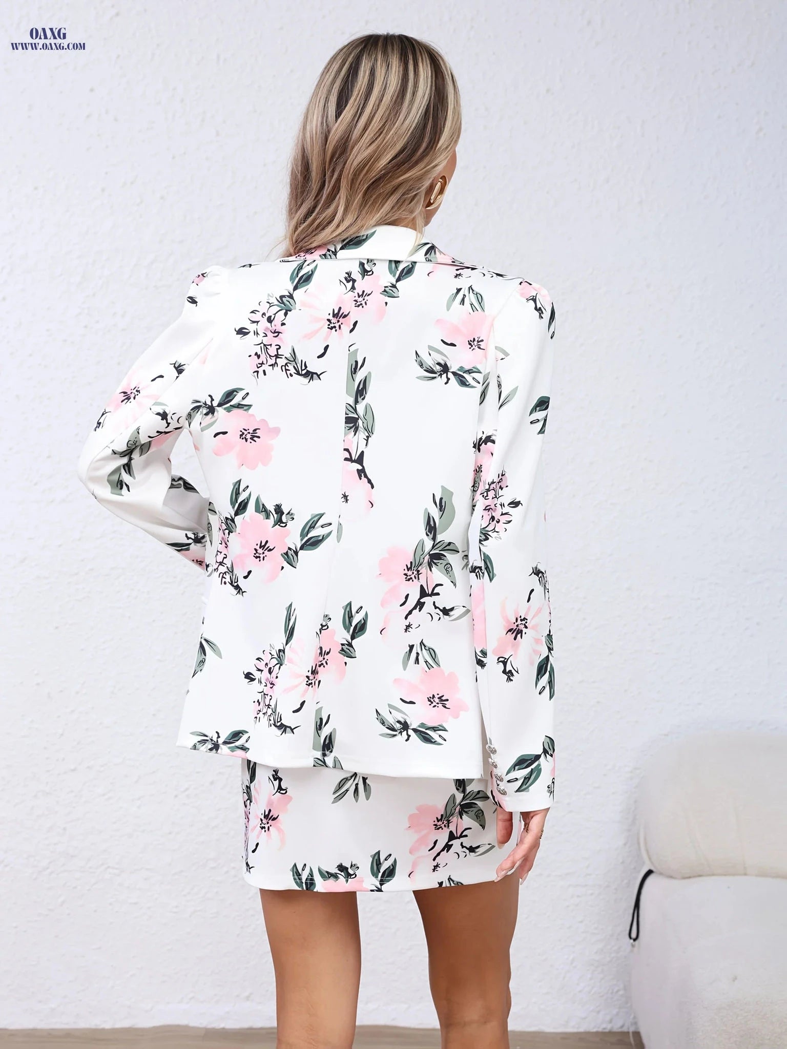 Elegant Floral Casual Suit Vest Jacket & Skirt Set - Spring Style   OAXG White / S