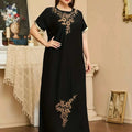 Elegant Floral Embroidered Maxi Dress - Short Sleeve Women's Fashion   OAXG Black / S