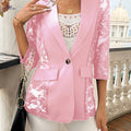 Elegant Floral Lace Open Front Blazer - Women's 3/4 Sleeve   OAXG 