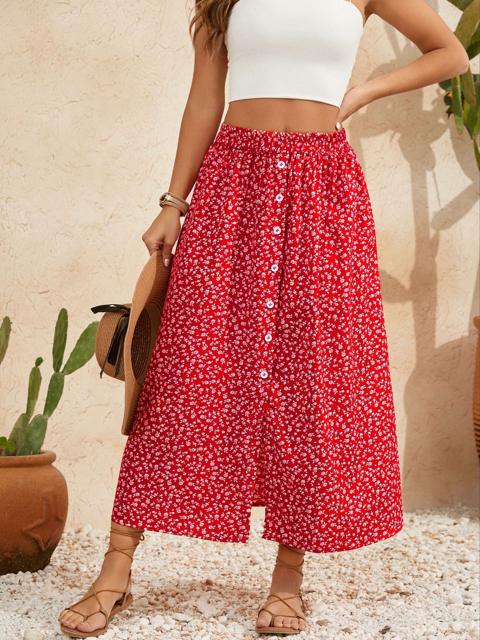 Elegant Floral Maxi Skirt for Women - High Waist A-Line Fashion   OAXG 
