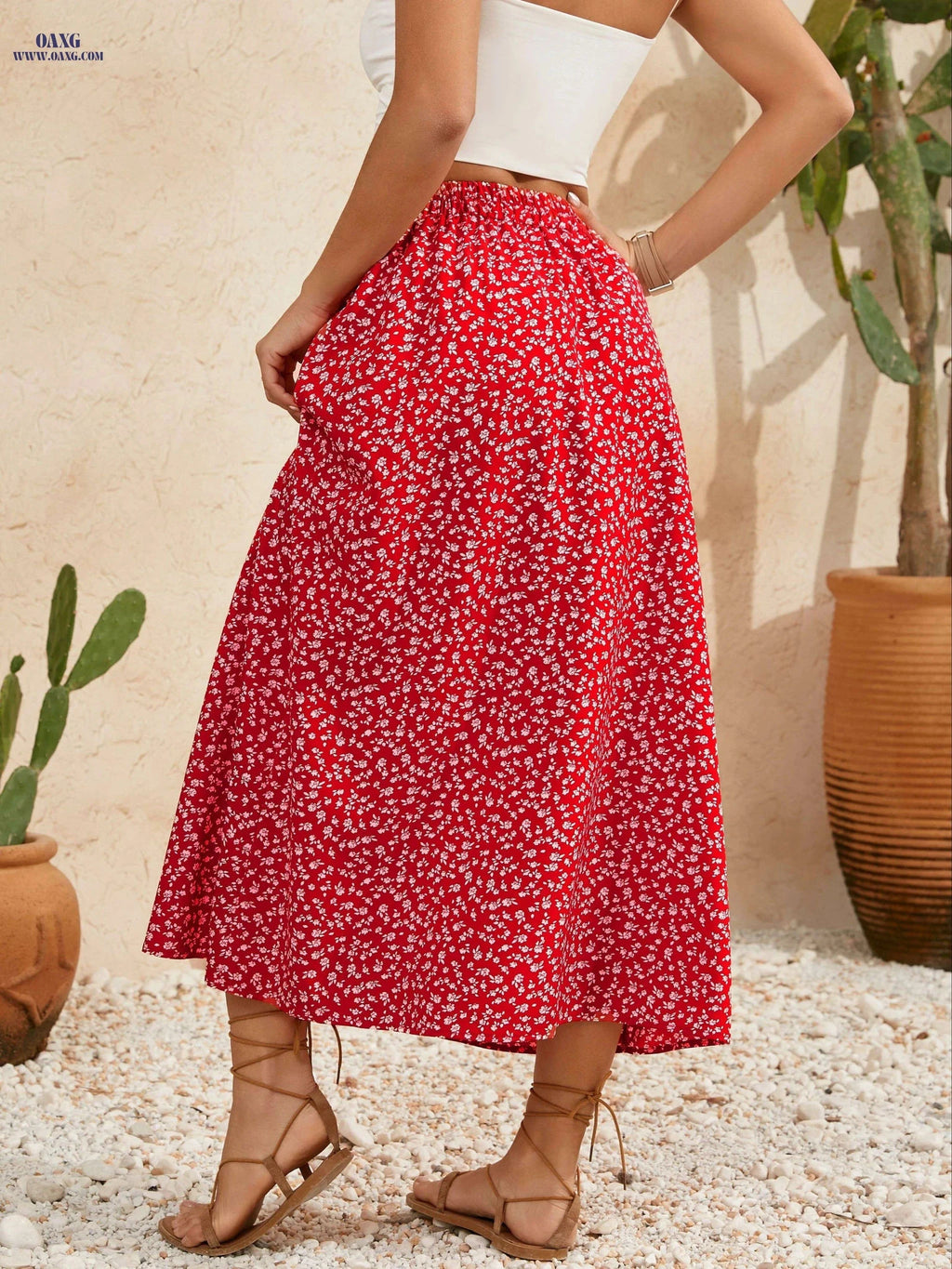 Elegant Floral Maxi Skirt for Women - High Waist A-Line Fashion   OAXG 