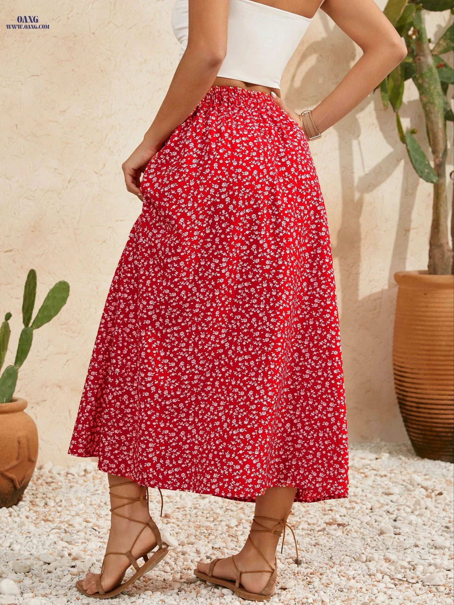 Elegant Floral Maxi Skirt for Women - High Waist A-Line Fashion   OAXG 