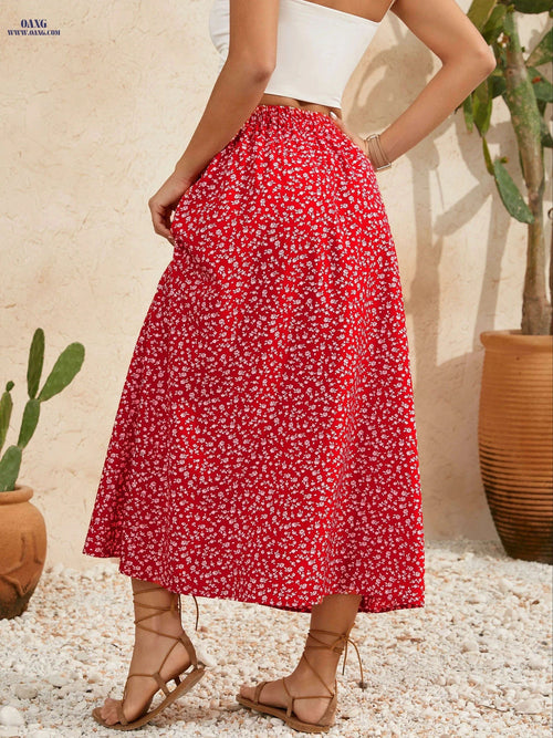 Elegant Floral Maxi Skirt for Women - High Waist A-Line Fashion   OAXG 