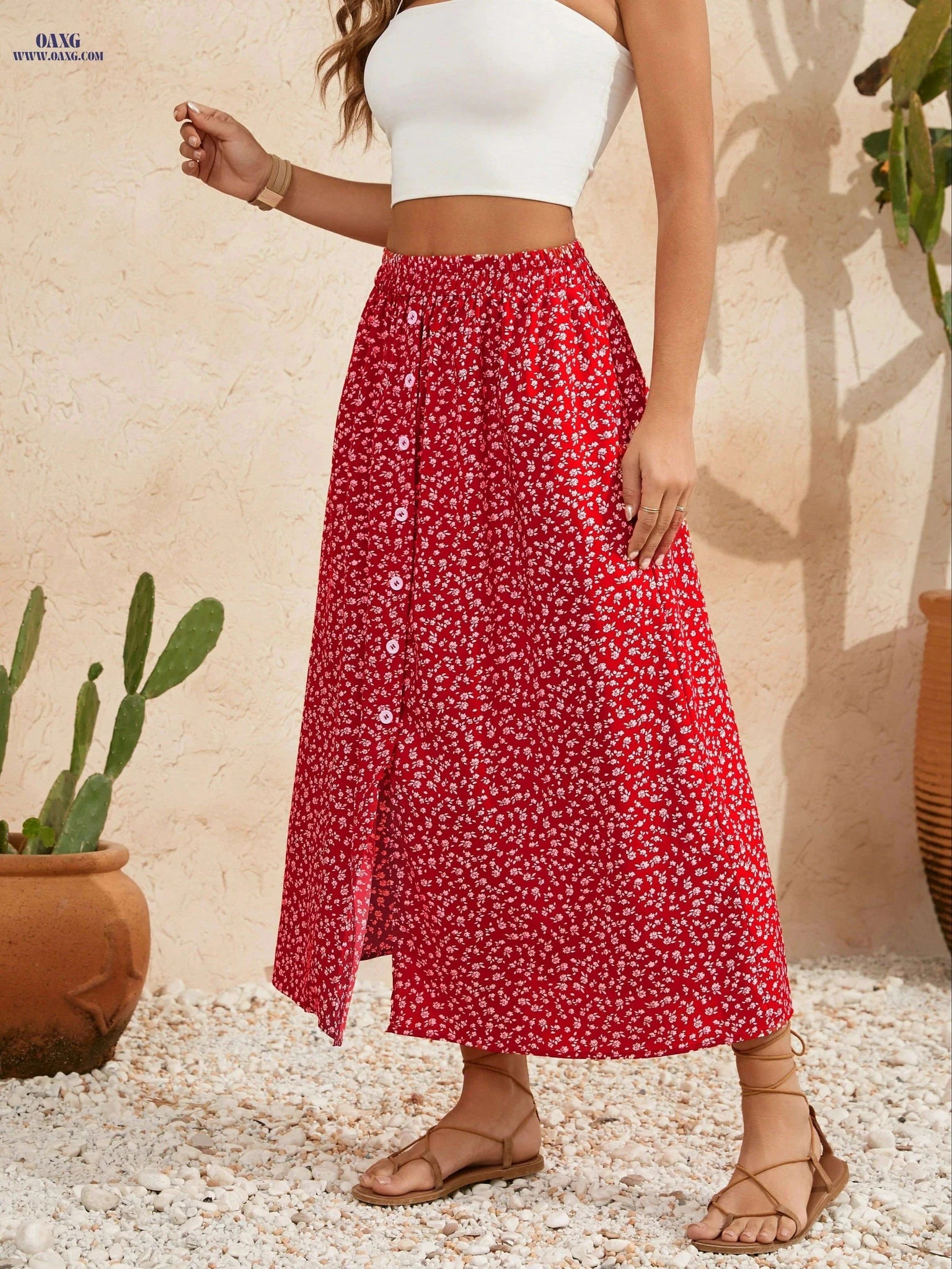 Elegant Floral Maxi Skirt for Women - High Waist A-Line Fashion   OAXG 