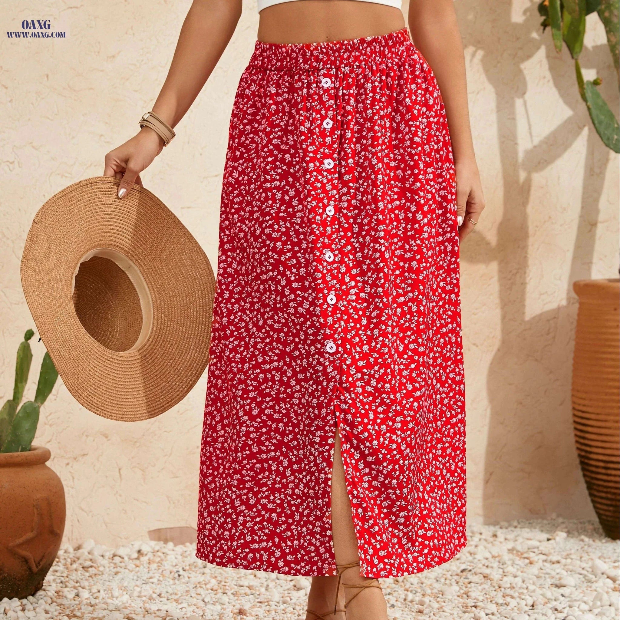 Elegant Floral Maxi Skirt for Women - High Waist A-Line Fashion   OAXG 