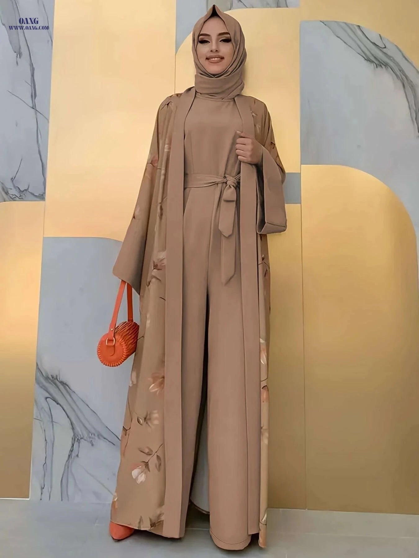 Elegant Floral Muslim Print Jumpsuit Set - Casual Long Sleeve Women’s Outfit   OAXG 