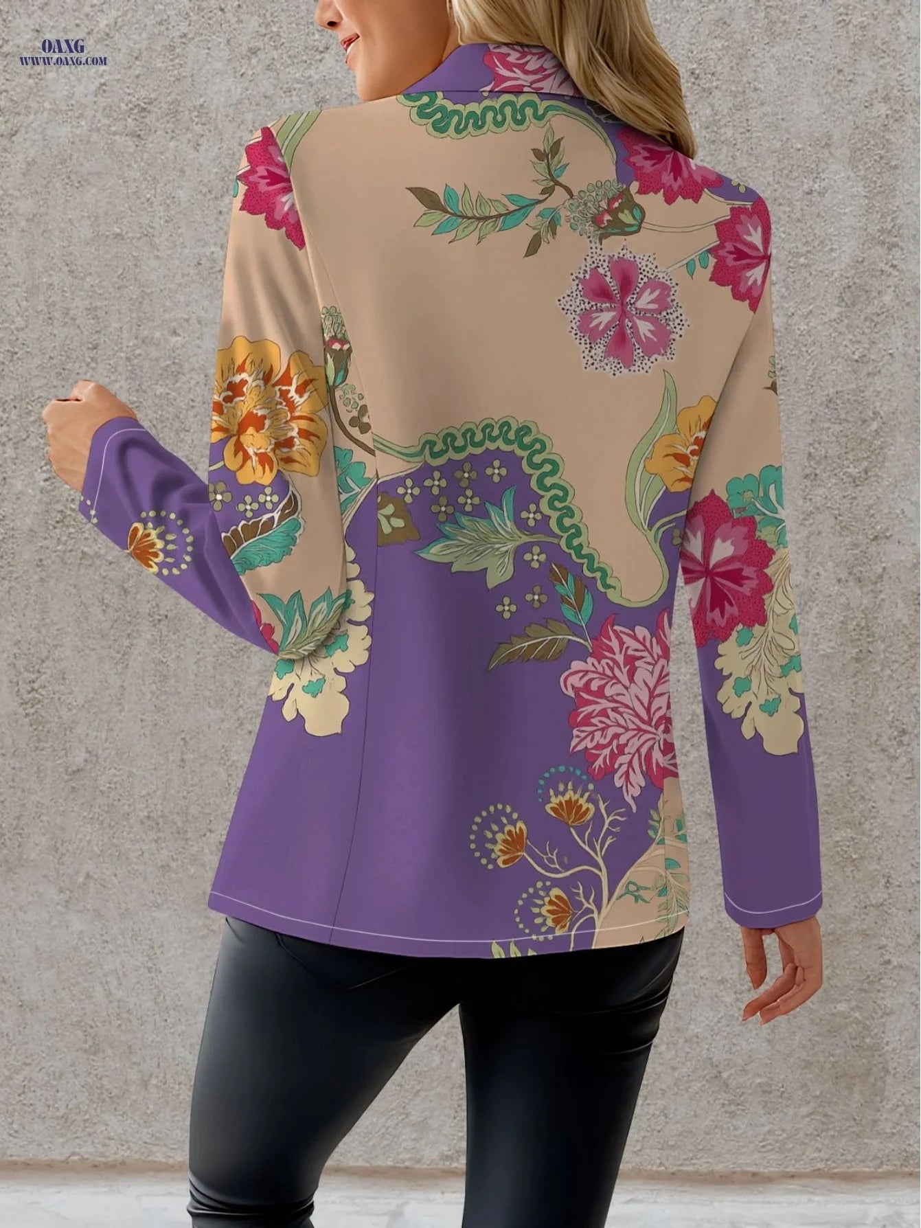 Elegant Floral Pattern Autumn Coat - Women's Fashion for Travel   OAXG Mixed Color / S