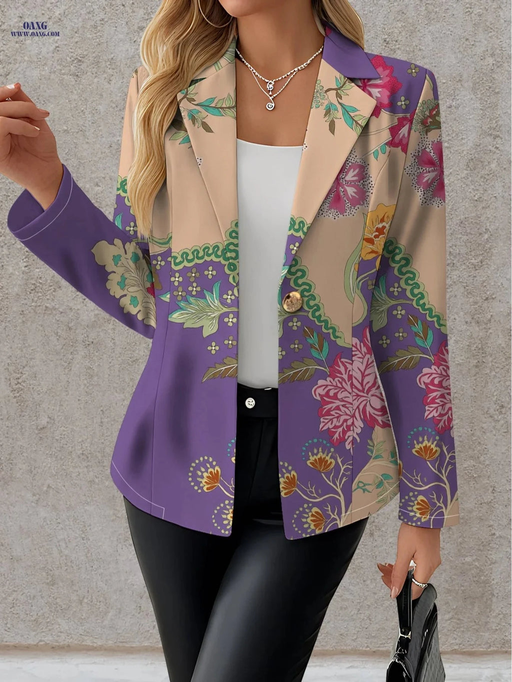 Elegant Floral Pattern Autumn Coat - Women's Fashion for Travel   OAXG Mixed Color / S