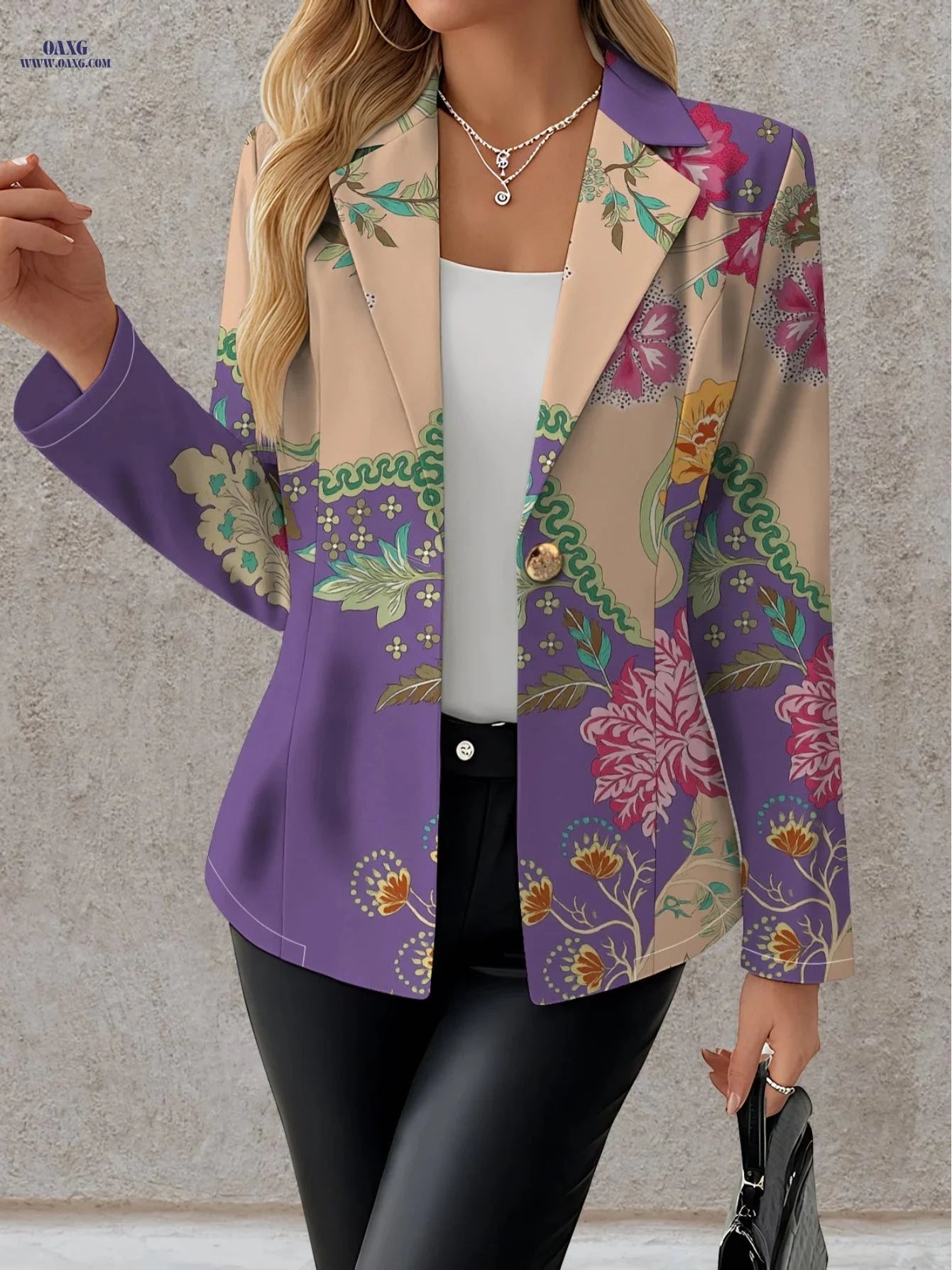 Elegant Floral Pattern Autumn Coat - Women's Fashion for Travel   OAXG Mixed Color / S