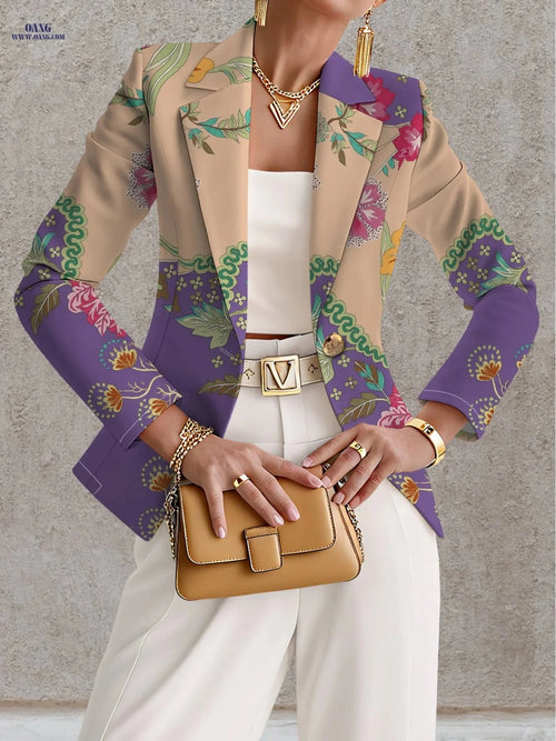 Elegant Floral Pattern Autumn Coat - Women's Fashion for Travel   OAXG Mixed Color / S