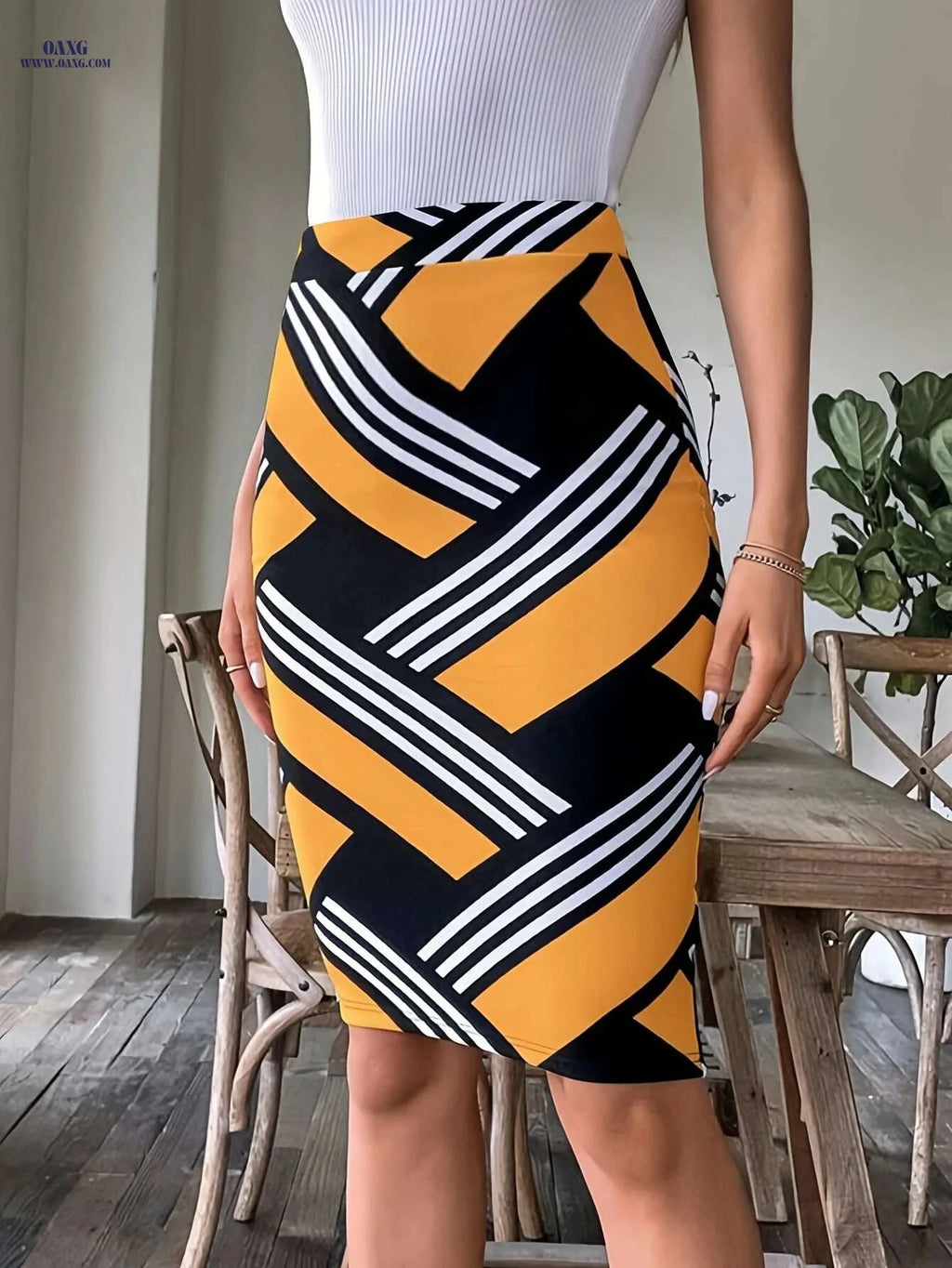 Elegant Floral Pencil Skirt - Stretchy Women's Mid-Weight Fabric   OAXG 
