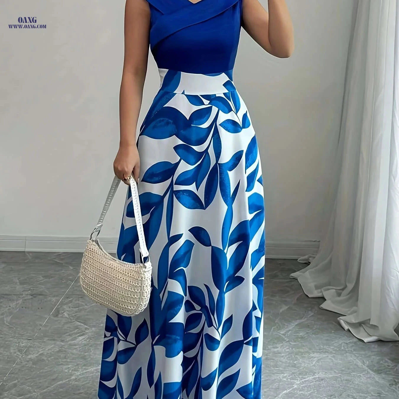 Elegant Floral Print A-Line Maxi Dress with Pockets for Summer   OAXG 