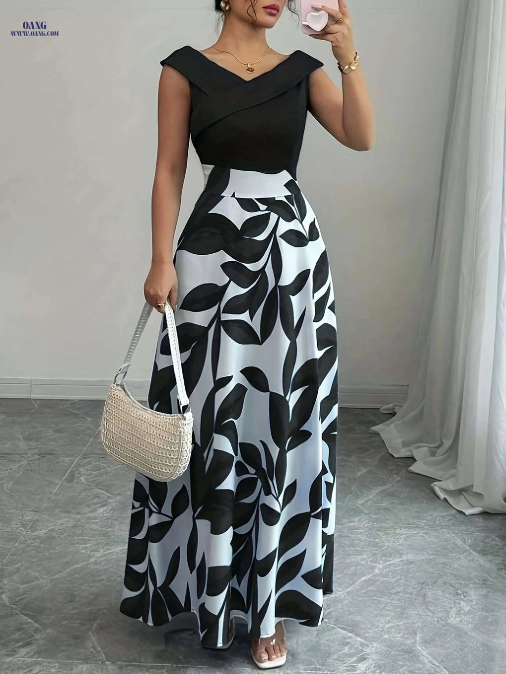 Elegant Floral Print A-Line Maxi Dress with Pockets for Summer   OAXG 