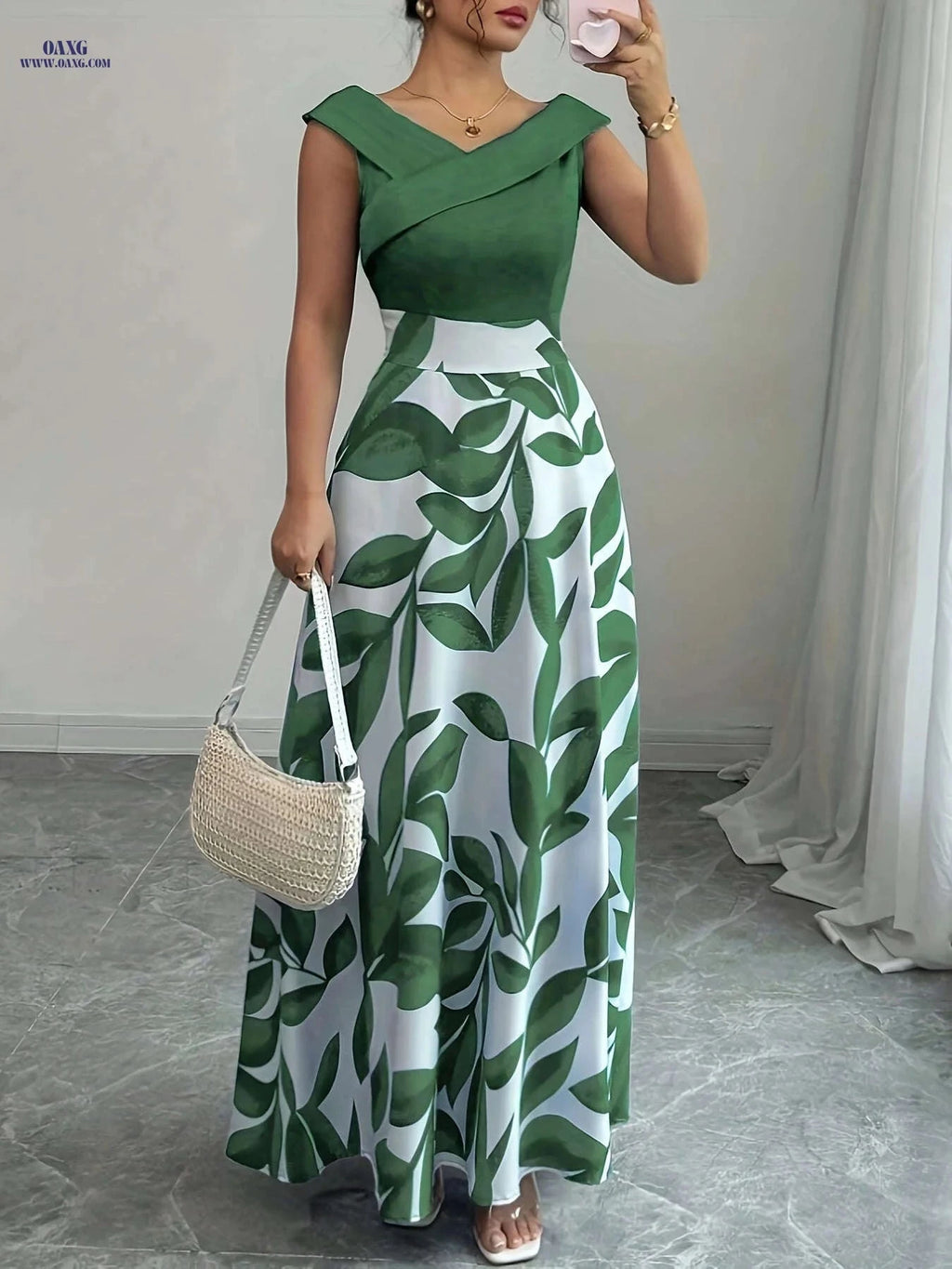 Elegant Floral Print A-Line Maxi Dress with Pockets for Summer   OAXG Blue / S