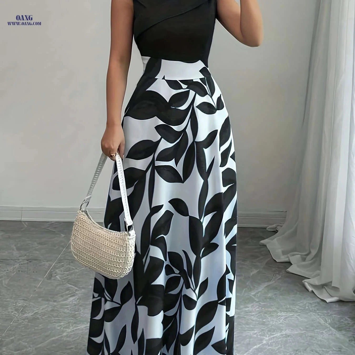 Elegant Floral Print A-Line Maxi Dress with Pockets for Summer   OAXG Blue / S
