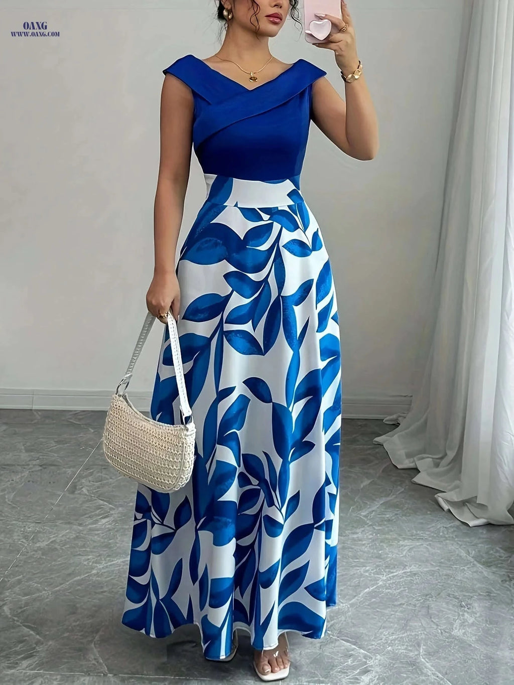 Elegant Floral Print A-Line Maxi Dress with Pockets for Summer   OAXG 
