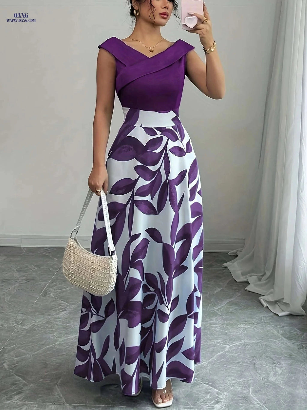 Elegant Floral Print A-Line Maxi Dress with Pockets for Summer   OAXG 