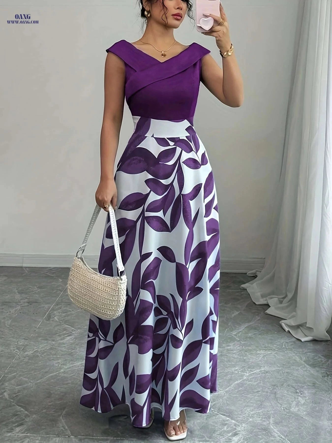 Elegant Floral Print A-Line Maxi Dress with Pockets for Summer   OAXG 