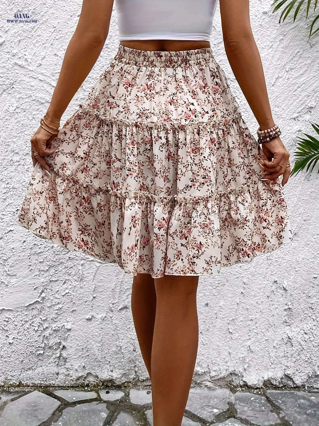 Elegant Floral Print A-Line Skirt for Women – Spring & Summer Wear   OAXG Pink Red / S