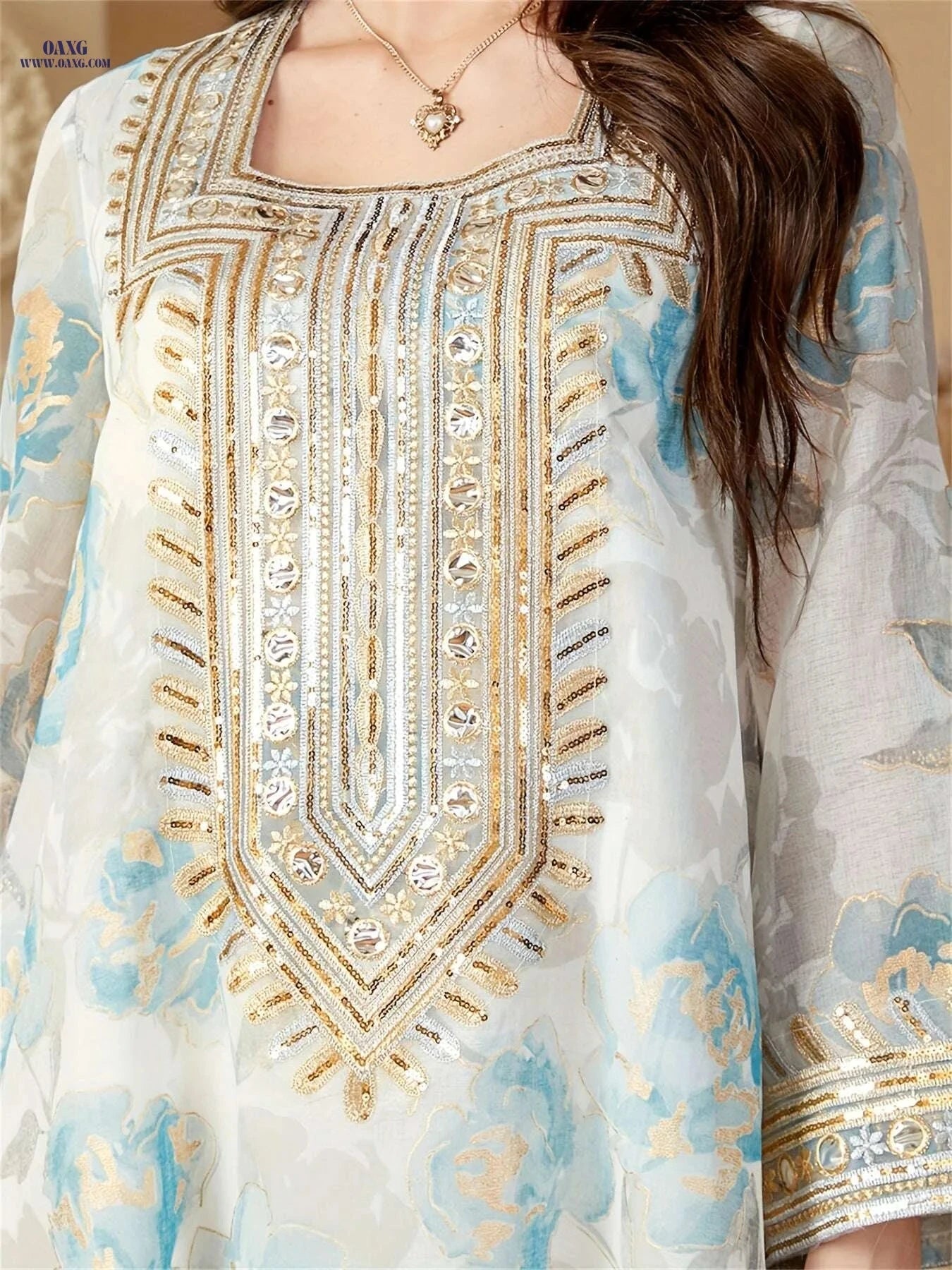 Elegant Floral Print Abaya for Women - Loose Kaftan Dress   OAXG 