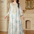 Elegant Floral Print Abaya for Women - Loose Kaftan Dress   OAXG White / M