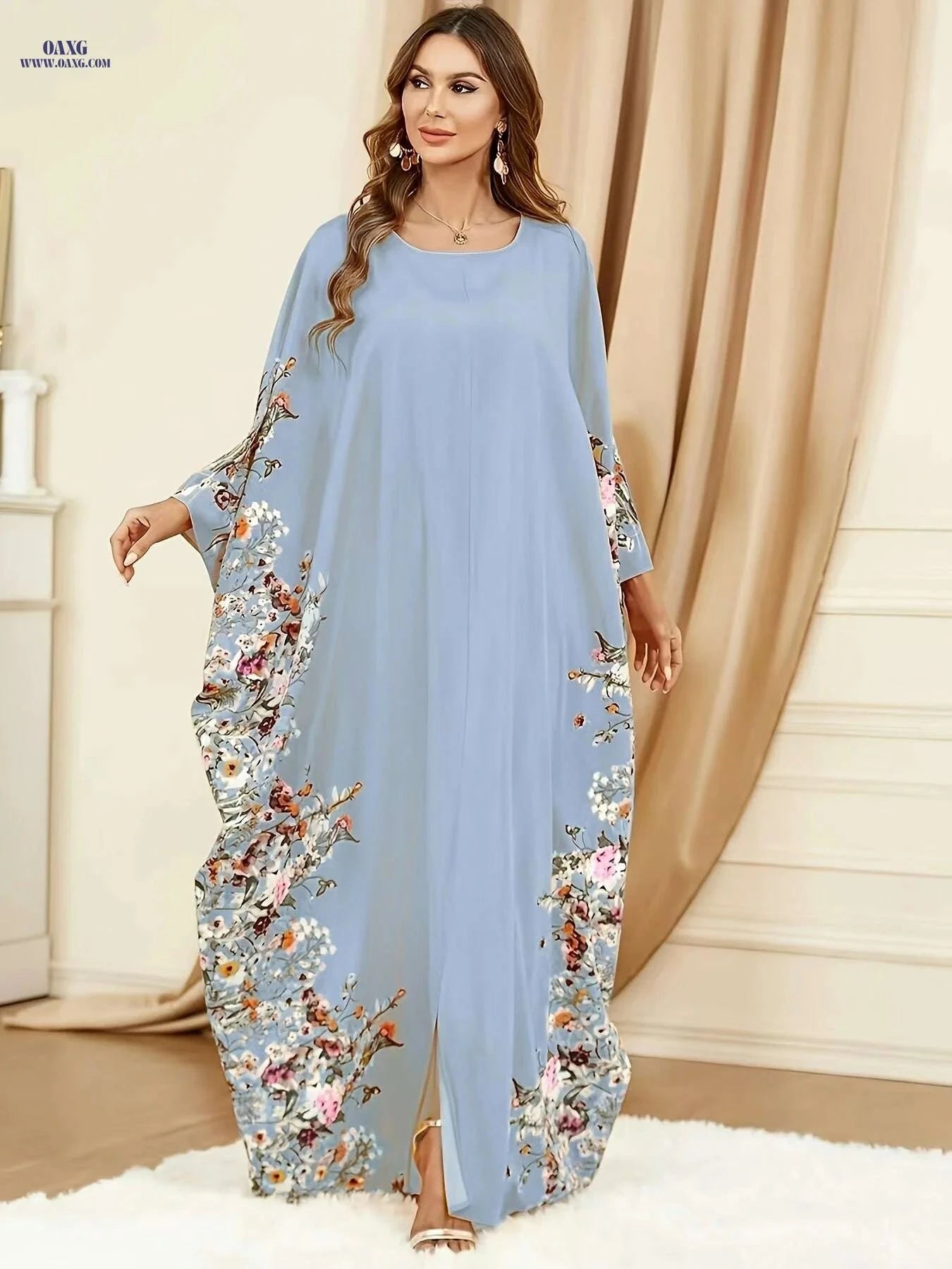 Elegant Floral Print Abaya - Long Sleeveless Dress for Spring/Summer   OAXG 