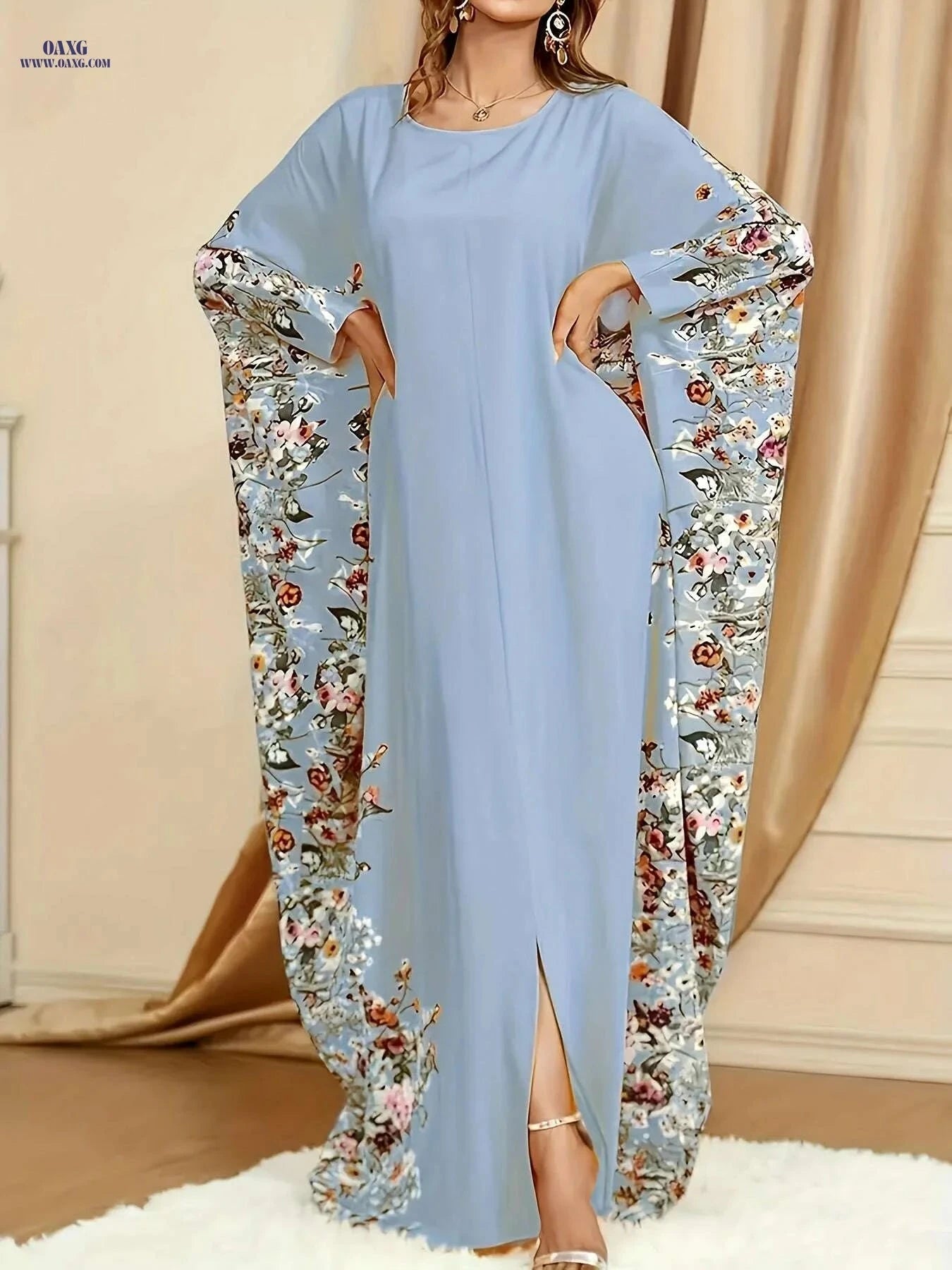 Elegant Floral Print Abaya - Long Sleeveless Dress for Spring/Summer   OAXG 