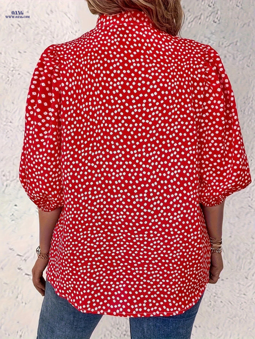 Floral Print Button Front Blouse, Casual Lantern Sleeve Blouse For Spring & Summer, Women's Clothing   OAXG Red / S