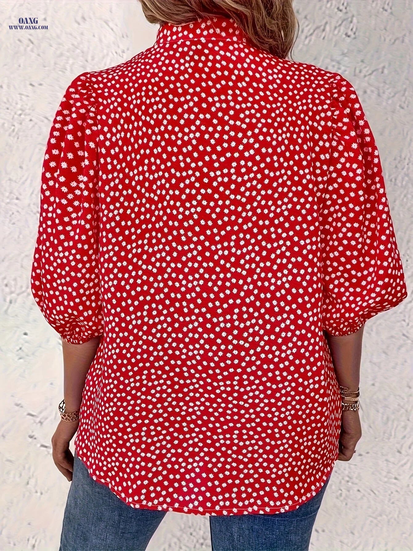 Floral Print Button Front Blouse, Casual Lantern Sleeve Blouse For Spring & Summer, Women's Clothing   OAXG Red / S
