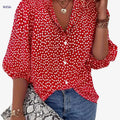 Elegant Floral Print Button Blouse - Casual Lantern Sleeve Top   OAXG Red / S