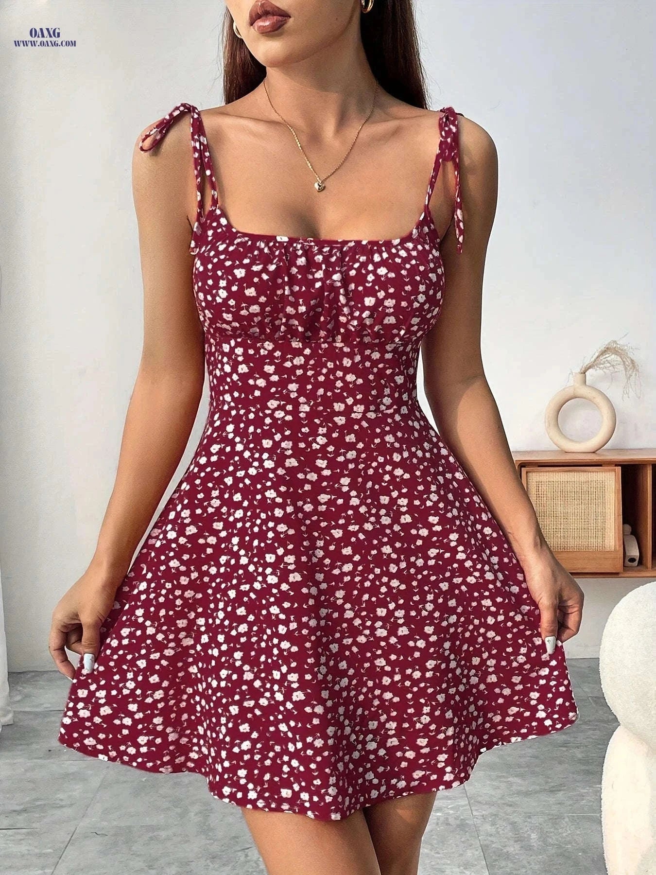 Elegant Floral Print Cami Dress - Sleeveless Midi for Women   OAXG 