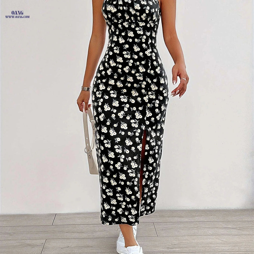 Elegant Floral Print Cami Dress - Sleeveless Spaghetti Strap for Summer   OAXG 